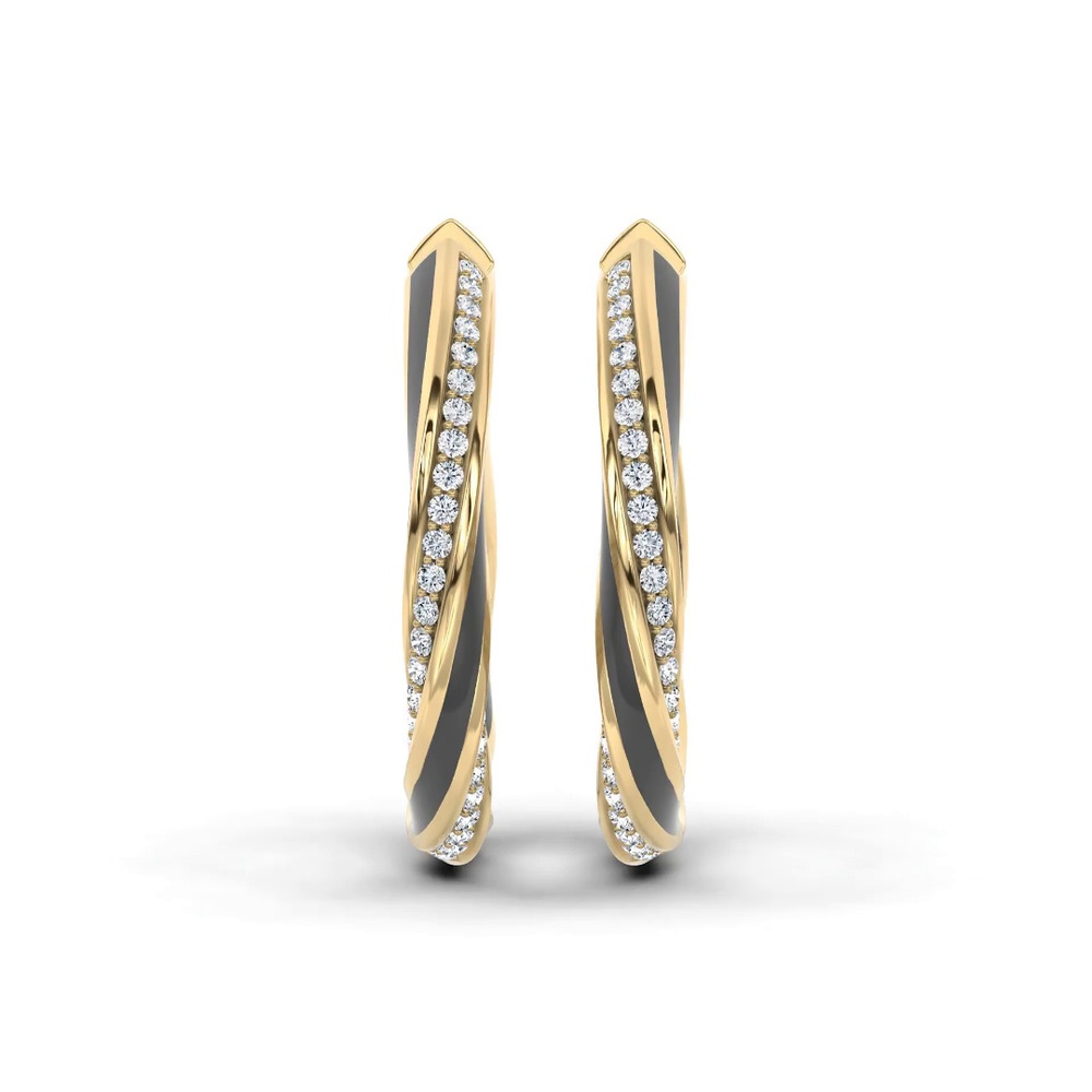 360 degree view of Midnight Noir Twisted Lab Pavé Hoop Earrings By Christian Siriano