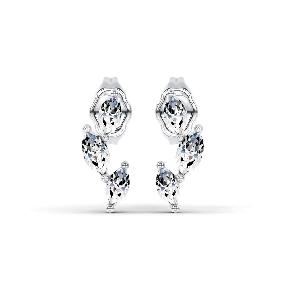 360 degree view of Three-Stone Marquise Lab Diamond Studs