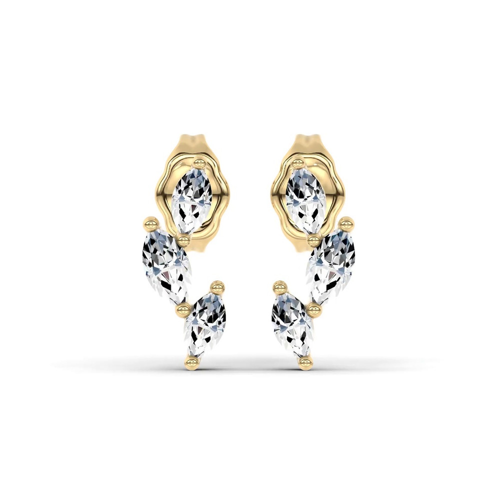 360 degree view of Three-Stone Marquise Lab Diamond Studs