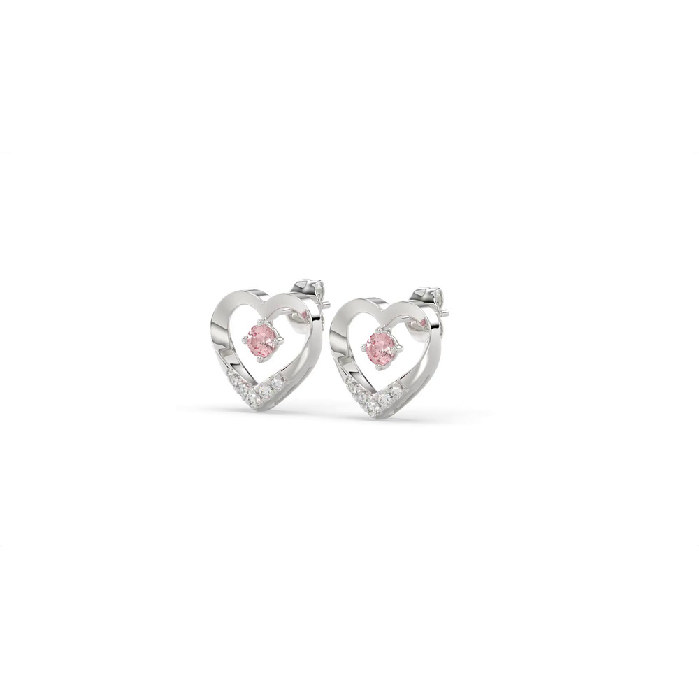 360 degree view of Pink Lab Diamond Open Heart Stud Earrings