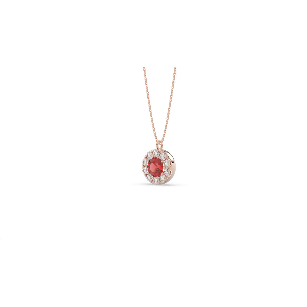 360 degree view of Lab Ruby & Lab Diamond Halo Pendant