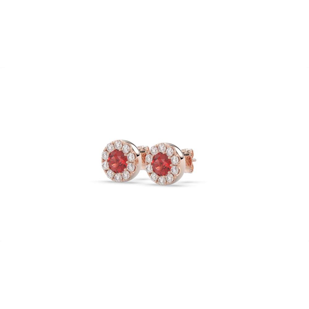 360 degree view of Lab Ruby & Lab Diamond Halo Stud Earrings