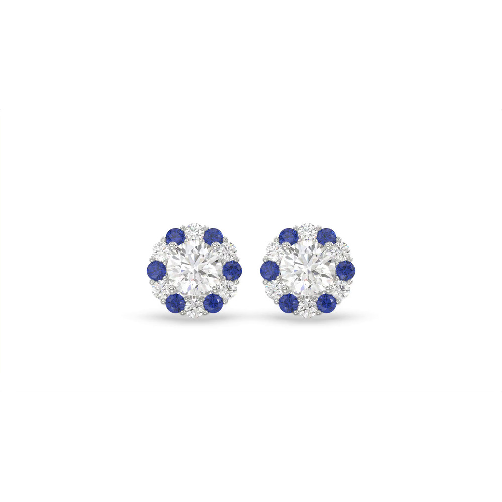 360 degree view of Lab Sapphire & Lab Diamond Halo Stud Earrings