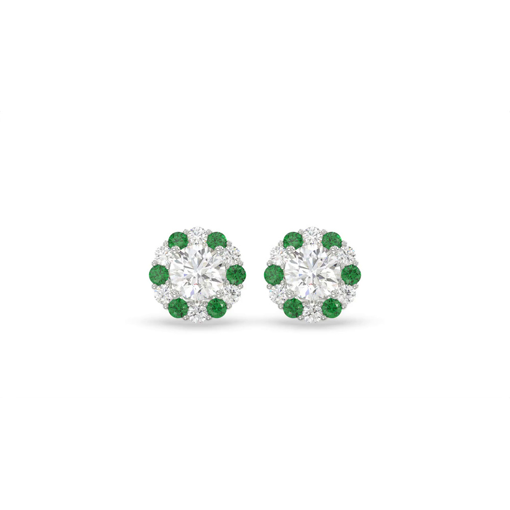 360 degree view of Lab Emerald & Lab Diamond Halo Stud Earrings