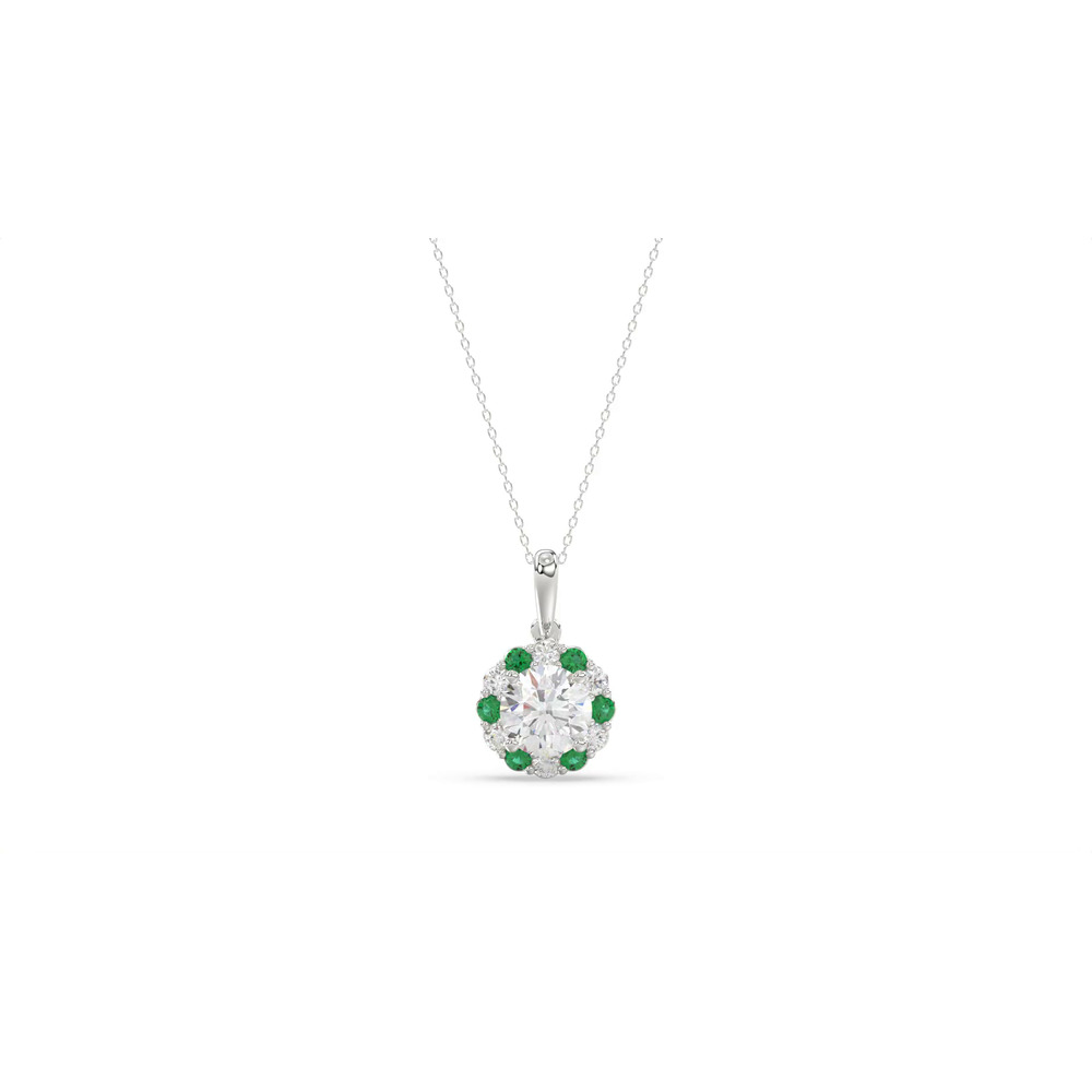 360 degree view of Lab Emerald & Lab Diamond Halo Pendant