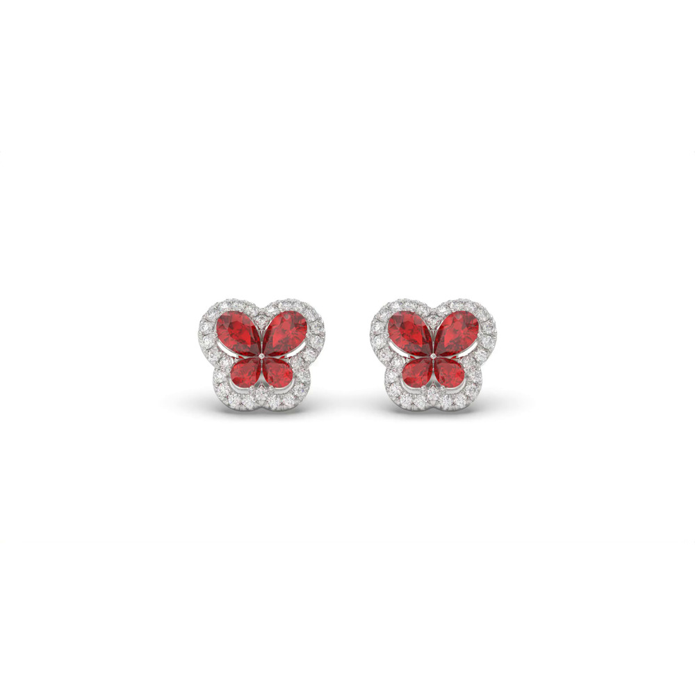 360 degree view of Butterfly Lab Ruby & Lab Diamond Stud Earrings