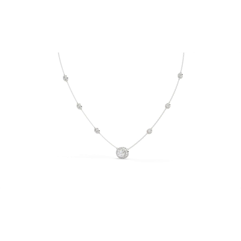 360 degree view of Oval Bezel Station Lab Diamond Halo Necklace (2.25 ct. tw.)