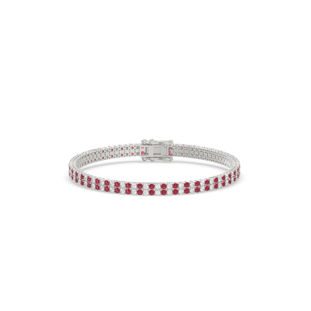 360 degree view of Lab Ruby & Lab Diamond Two-Row Tennis Bracelet