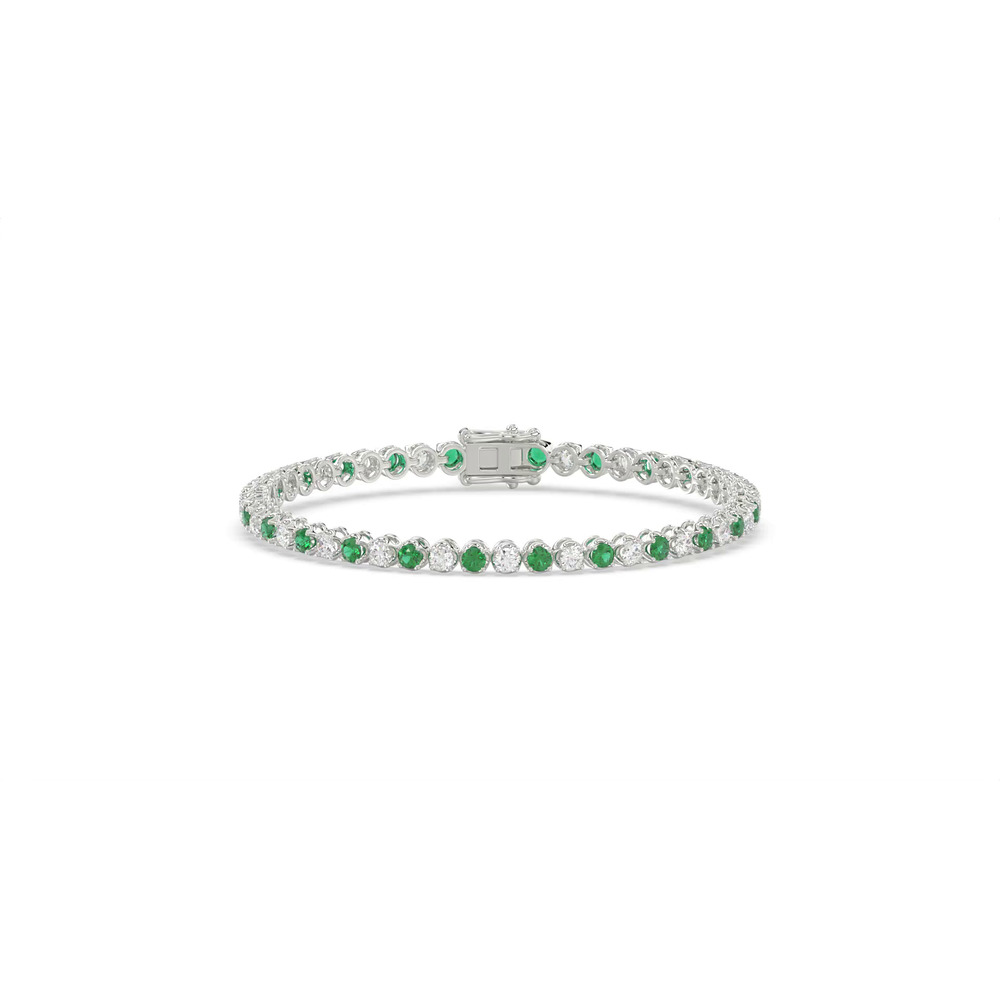 360 degree view of Lab Diamond & Lab Emerald Silver Tennis Bracelet