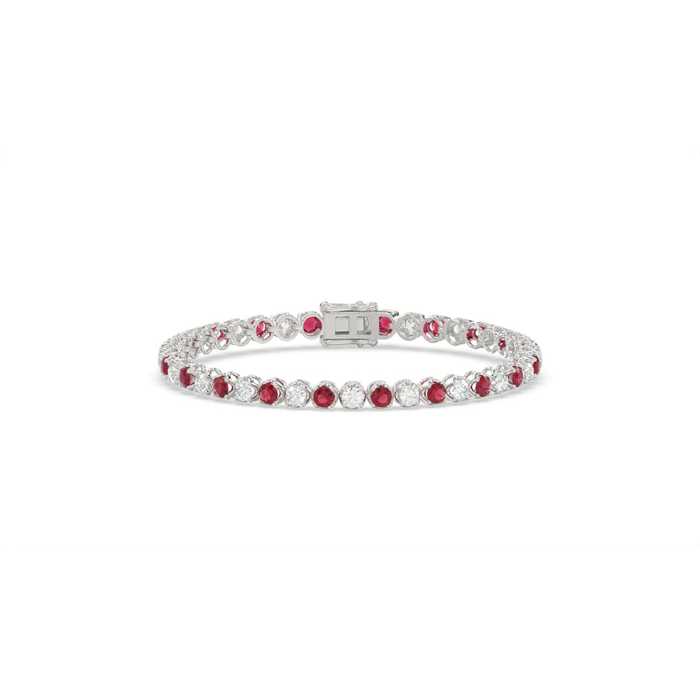 360 degree view of Lab Diamond & Lab Ruby Silver Tennis Bracelet