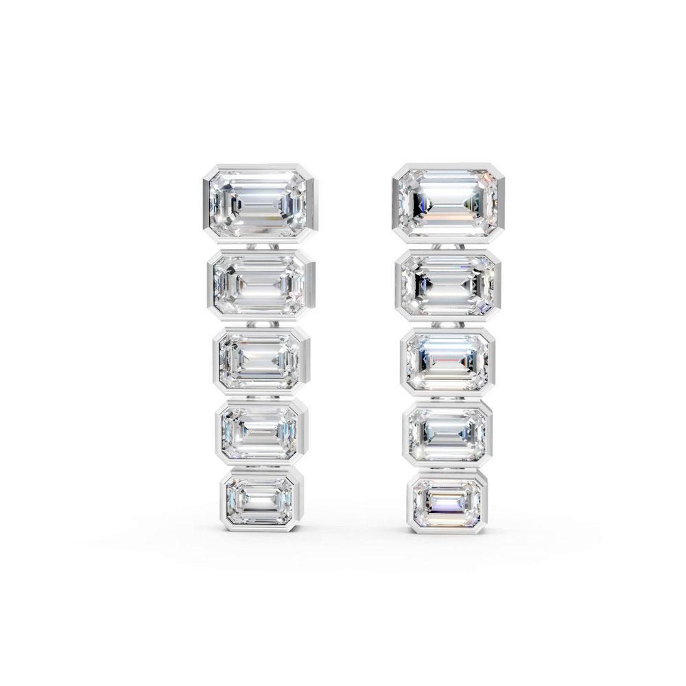 360 degree view of Graduated Emerald Lab Diamond Bezel Drop Earrings
