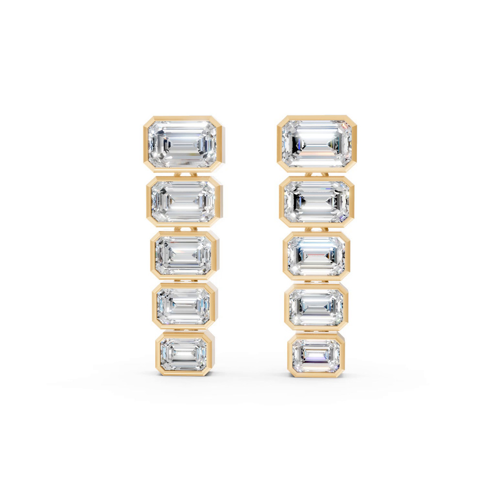 360 degree view of Graduated Emerald Lab Diamond Bezel Drop Earrings