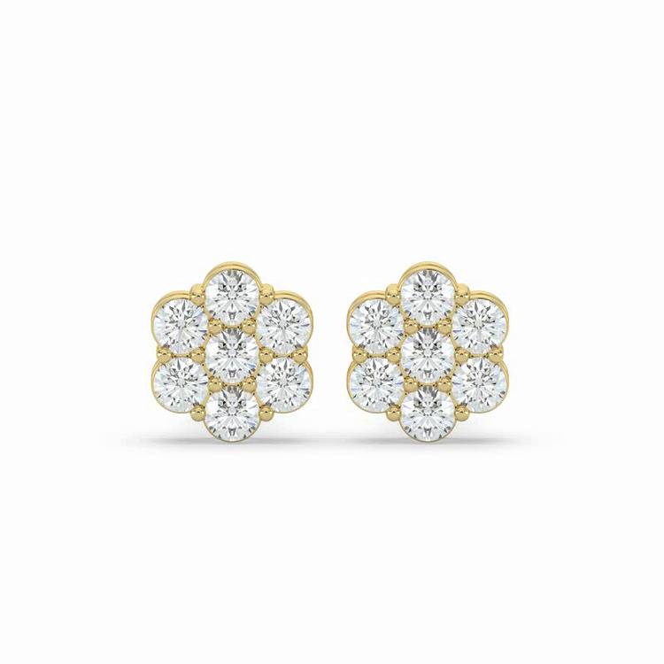 360 degree view of Lab Diamond Flower Cluster Stud Earrings