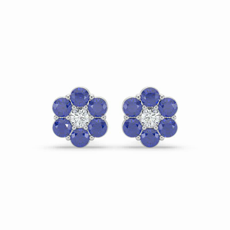 360 degree view of Sapphire & Lab Diamond Flower Stud Earrings