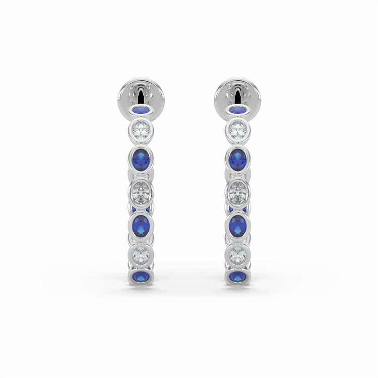 360 degree view of Oval Bezel Inside-Out Sapphire & Lab Diamond Hoop Earrings