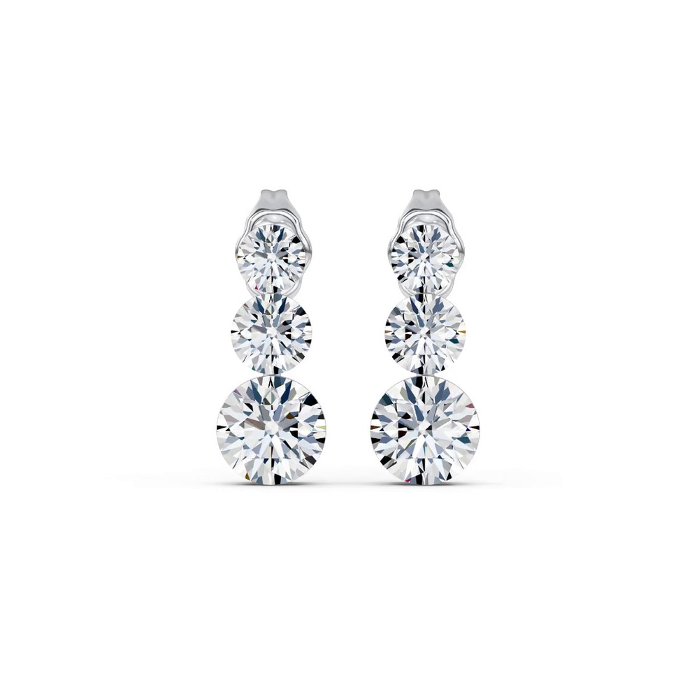 360 degree view of Invisible-Set Three-Stone Lab Diamond Drop Earrings
