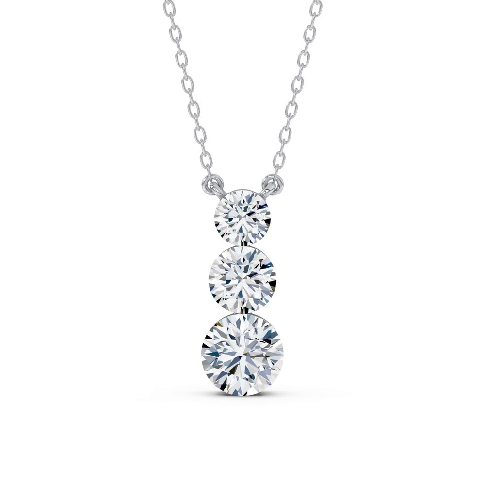 360 degree view of Invisible-Set Three-Stone Lab Diamond Necklace