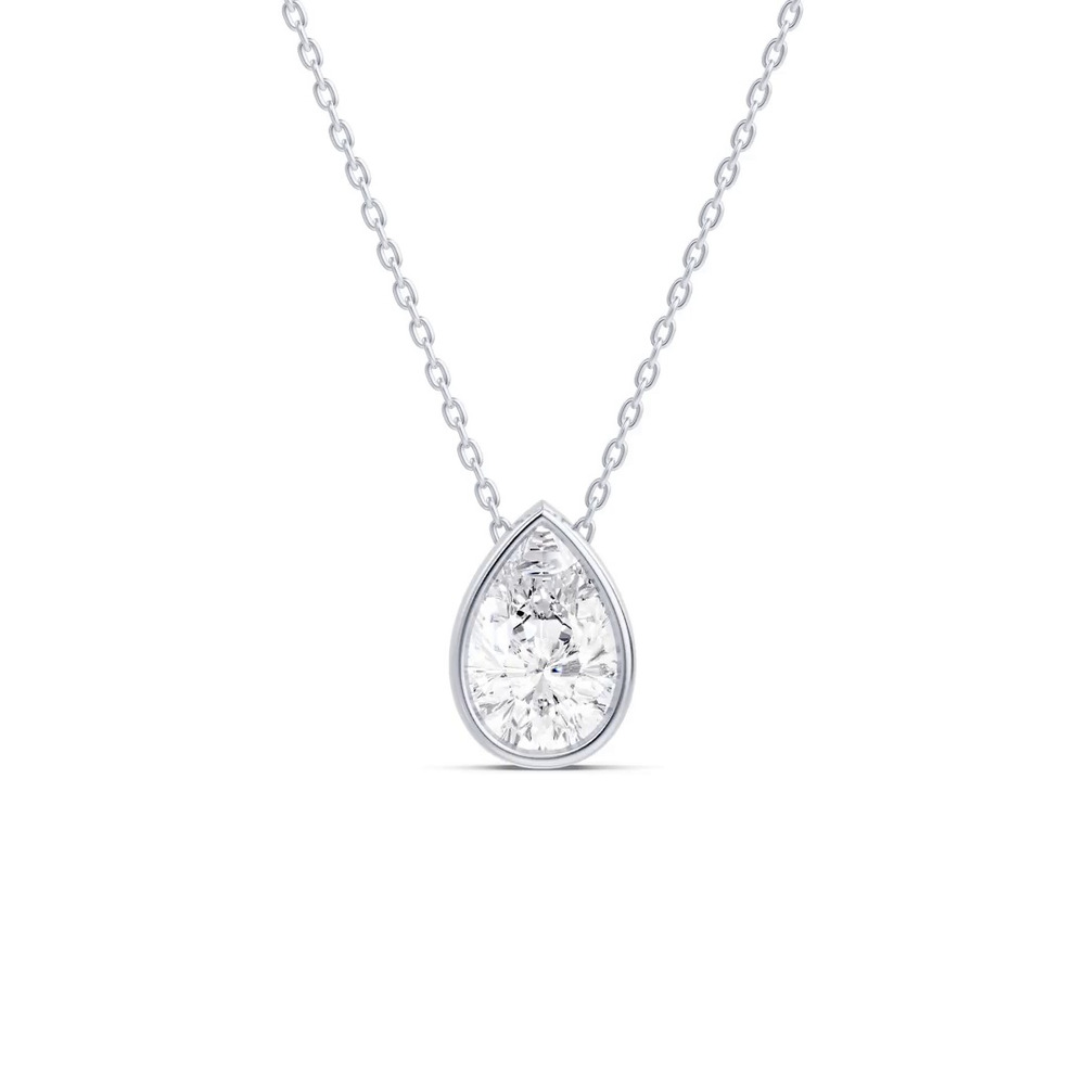 360 degree view of Floating Pear Lab Diamond Bezel Necklace