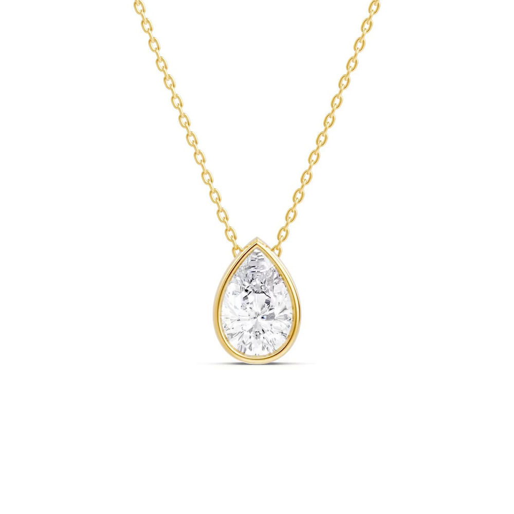 360 degree view of Floating Pear Lab Diamond Bezel Necklace