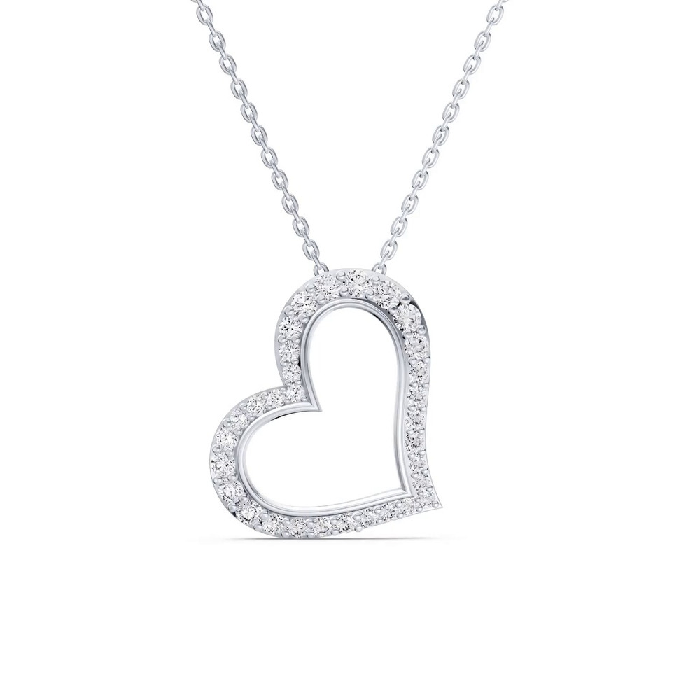 360 degree view of Pavé Lab Diamond Heart Silver Pendant