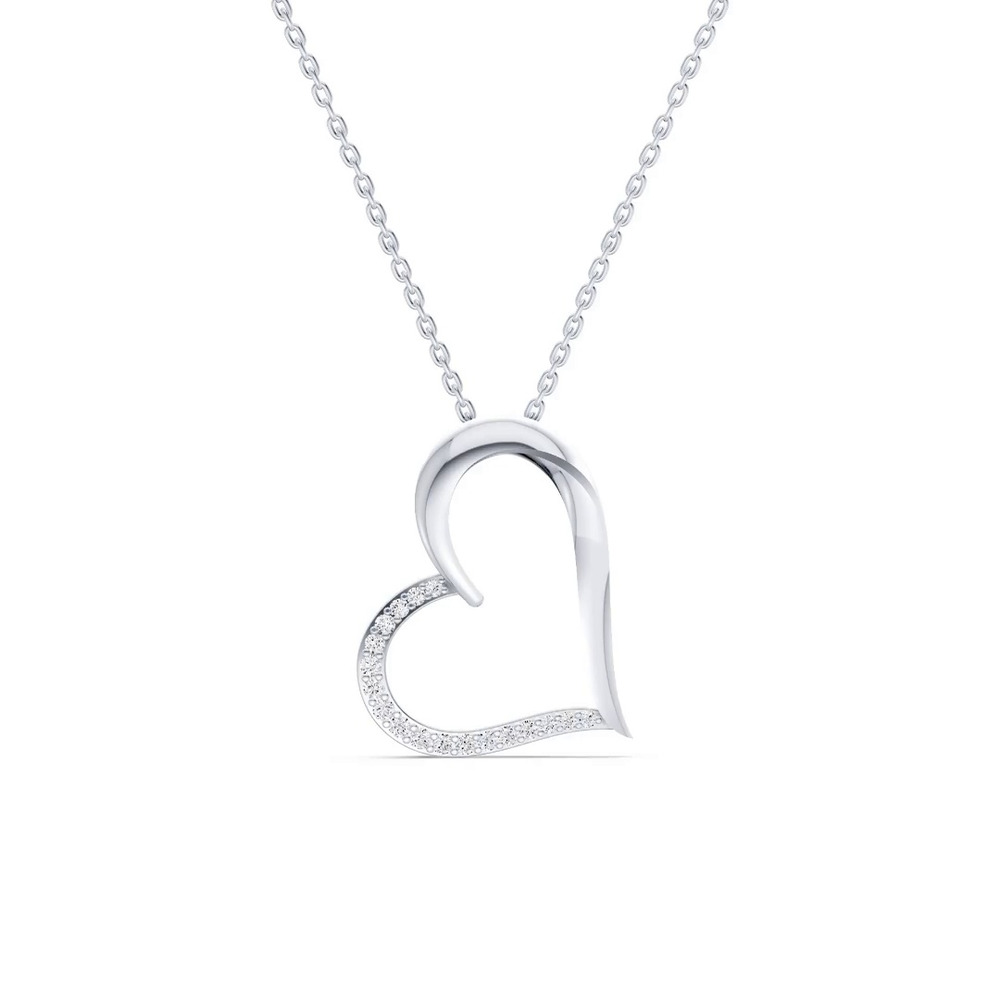 360 degree view of Embrace Pavé Lab Diamond Heart Silver Pendant