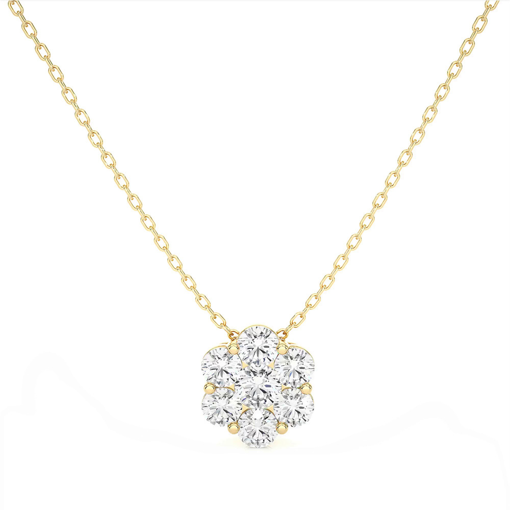 360 degree view of Floral Diamond Cluster Necklace (1 ct. tw.)