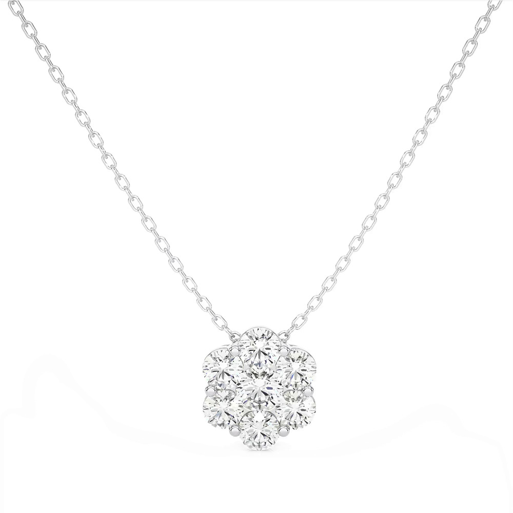 360 degree view of Floral Lab Diamond Cluster Silver Necklace (1 ct. tw.)