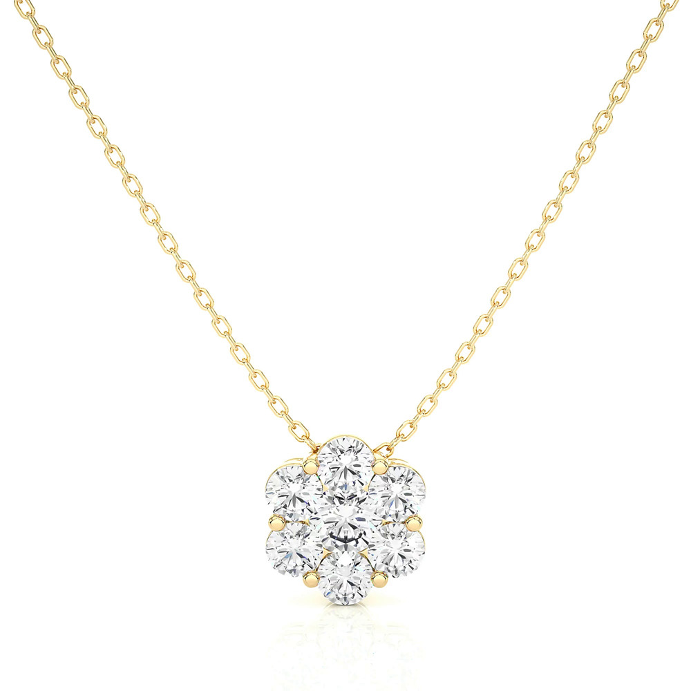 360 degree view of Floral Diamond Cluster Necklace (2 ct. tw.)