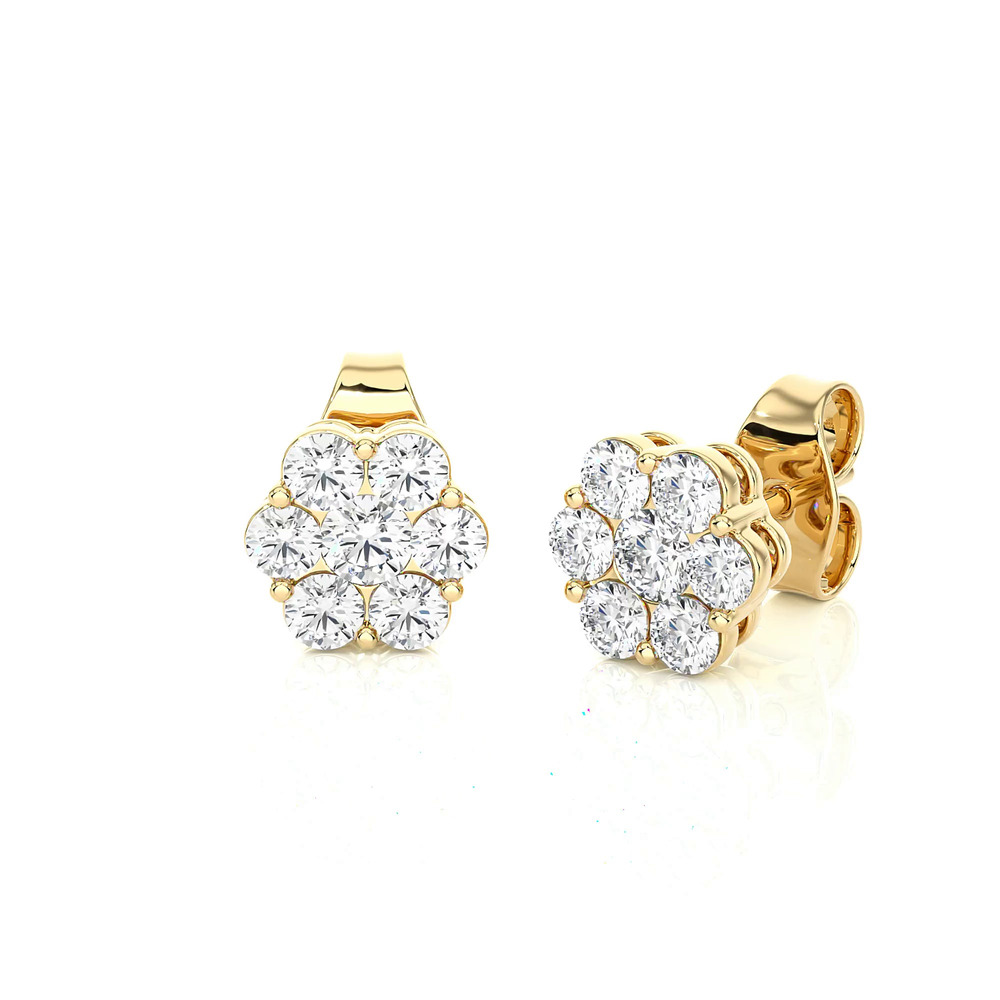 360 degree view of Floral Diamond Cluster Earrings (1 ct. tw.)