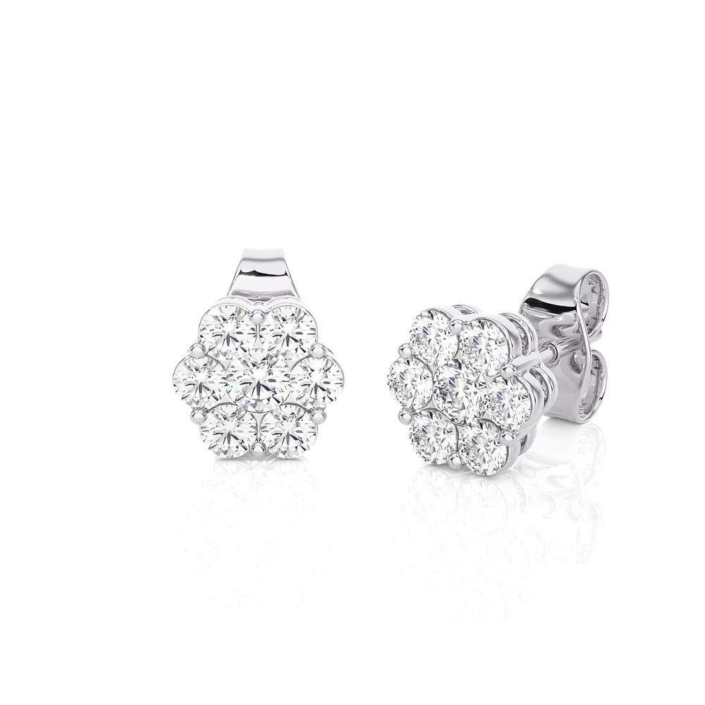 360 degree view of Floral Lab Diamond Cluster Silver Earrings (1 ct. tw.)