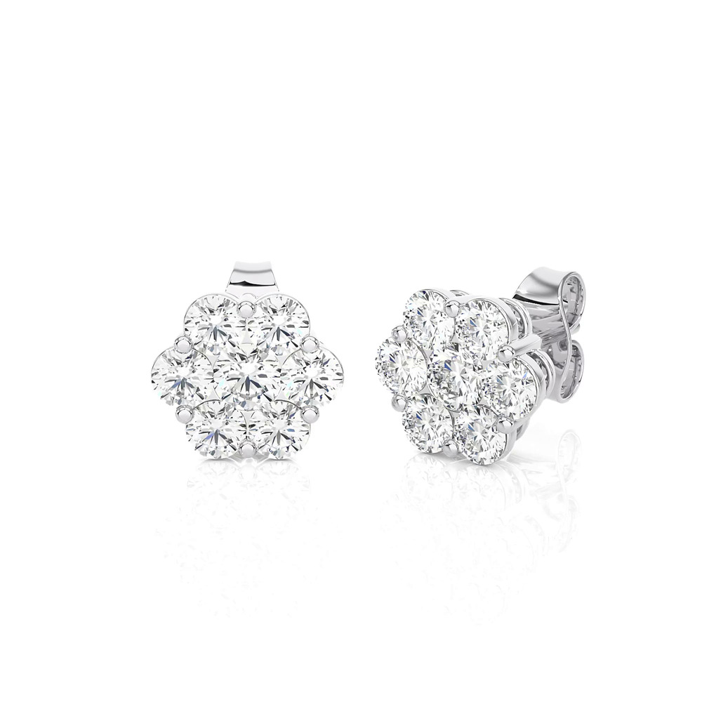 360 degree view of Floral Diamond Cluster Earrings (2 ct. tw.)