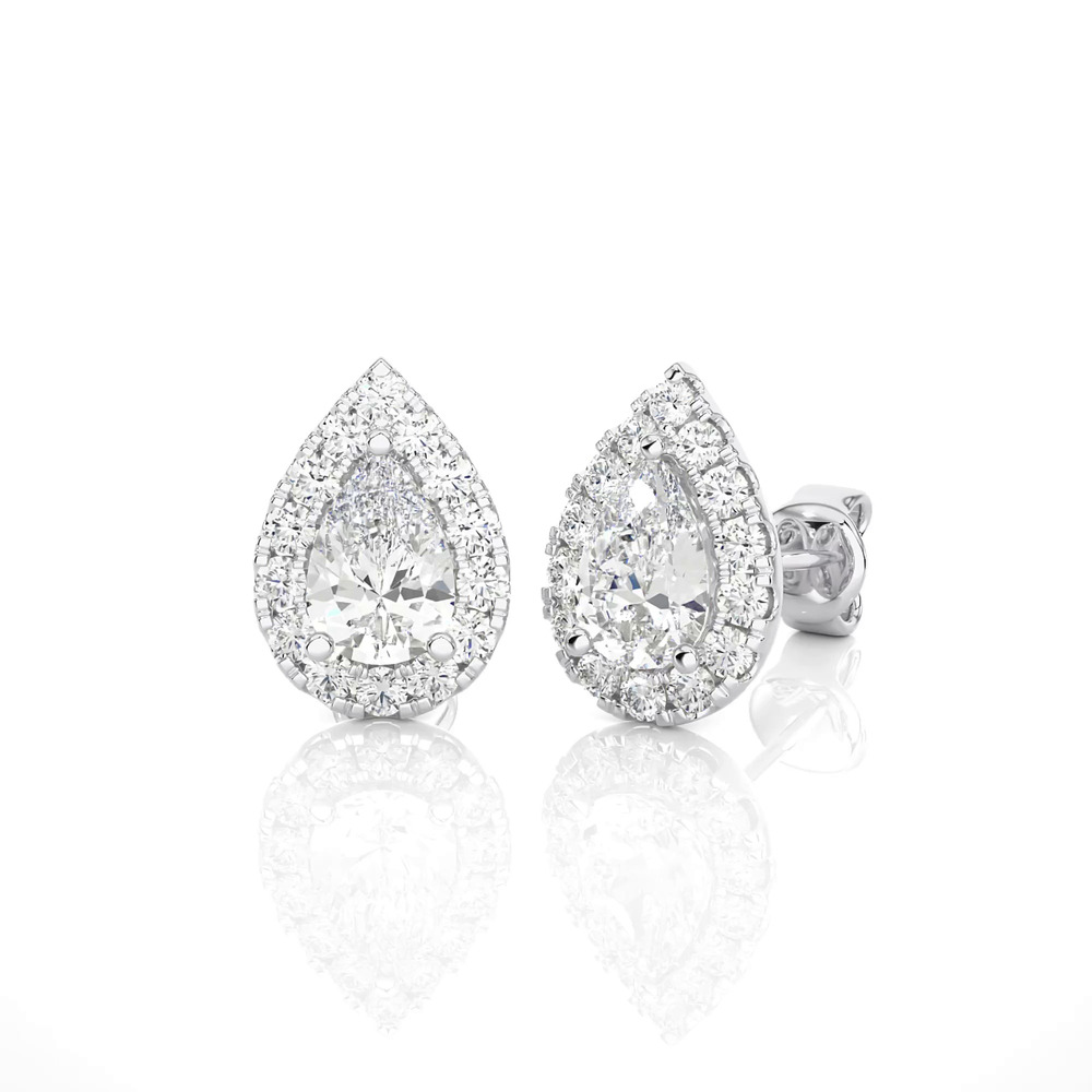 360 degree view of Pear Shaped Lab Diamond Halo Studs (2 ct. tw.)