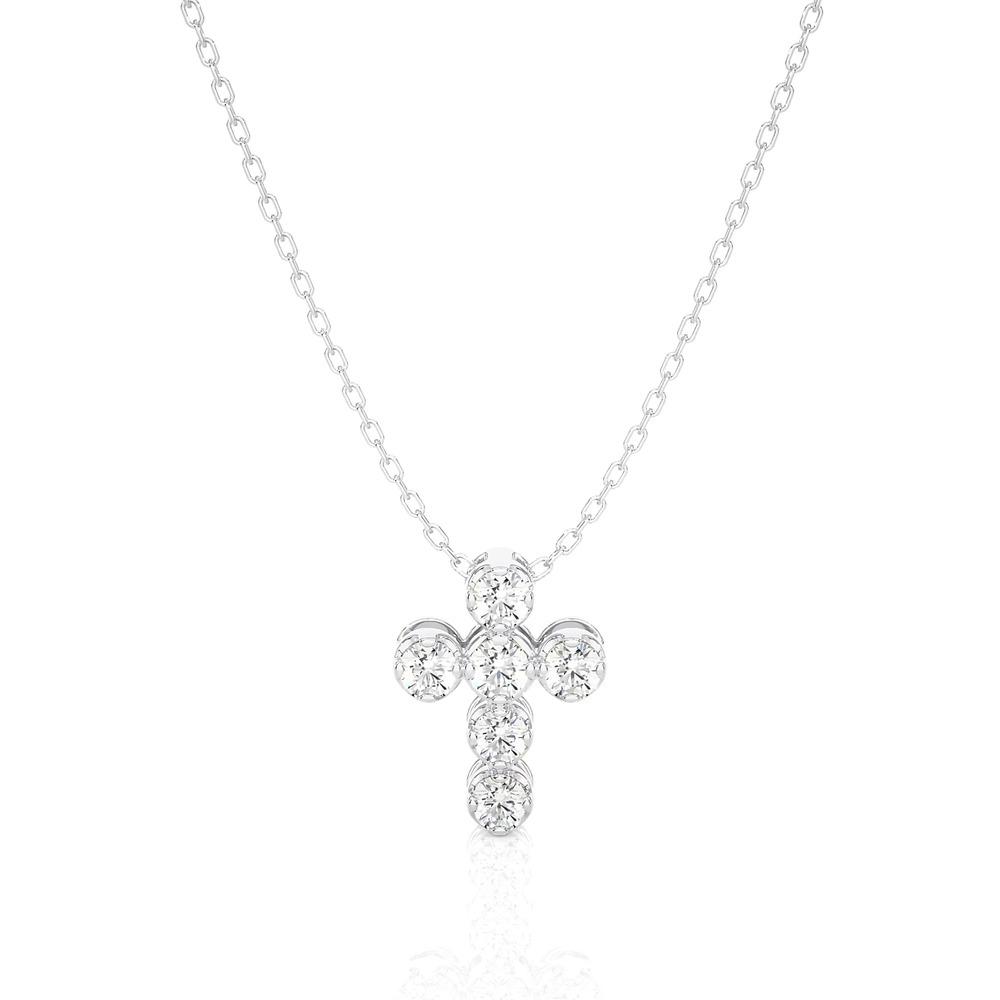 360 degree view of Petite Lab Diamond Cross Necklace