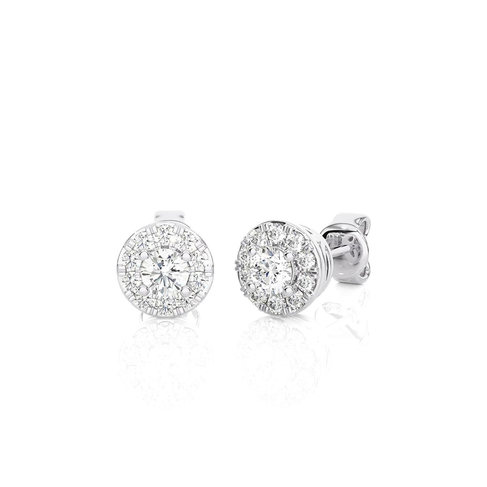 360 degree view of Petite Lab Diamond Halo Stud Earrings