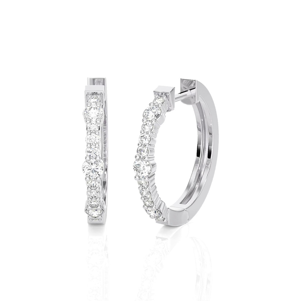 360 degree view of Alternating Sized Lab Diamond Hoops