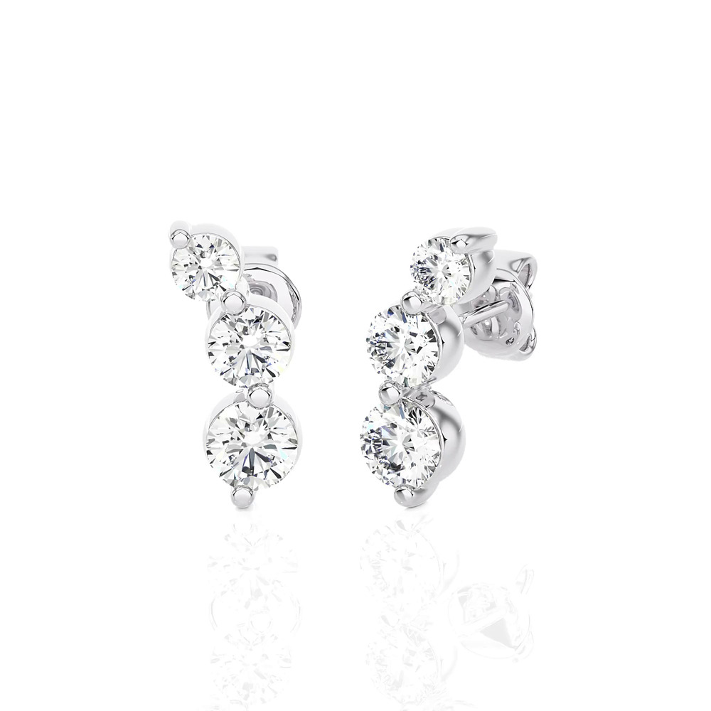 360 degree view of Graduated Curved Three-Stone Lab Diamond Drop Earrings