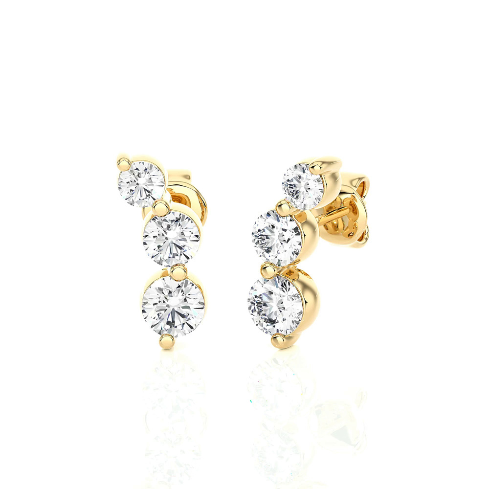 360 degree view of Graduated Curved Three-Stone Lab Diamond Drop Earrings