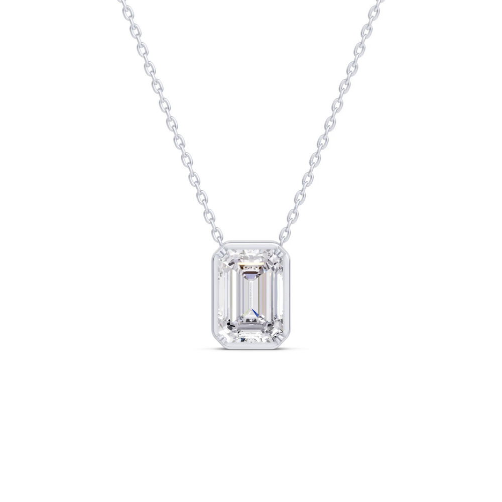 360 degree view of Floating Emerald-Cut Lab Diamond Bezel Necklace