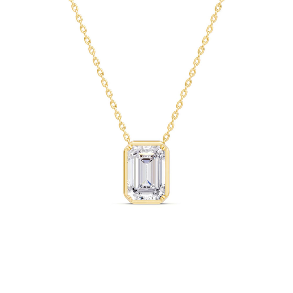 360 degree view of Floating Emerald-Cut Diamond Bezel Necklace