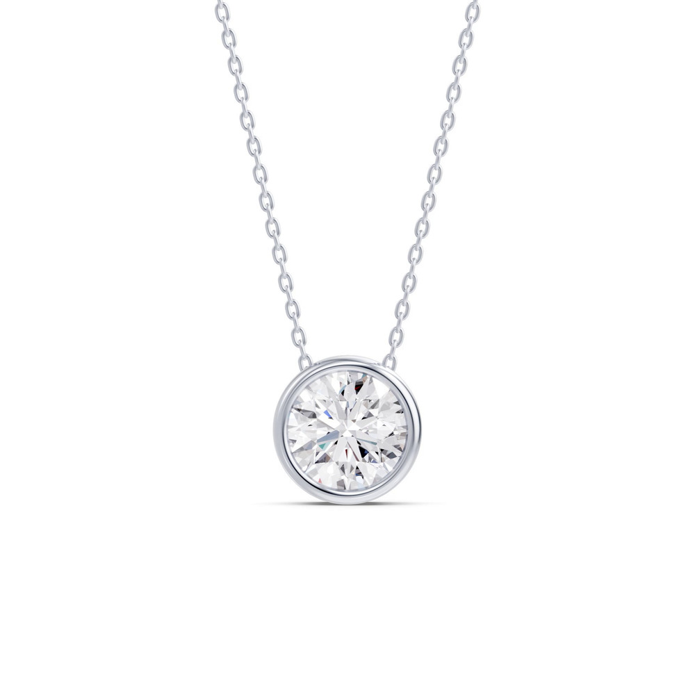 360 degree view of Floating Round Diamond Bezel Necklace