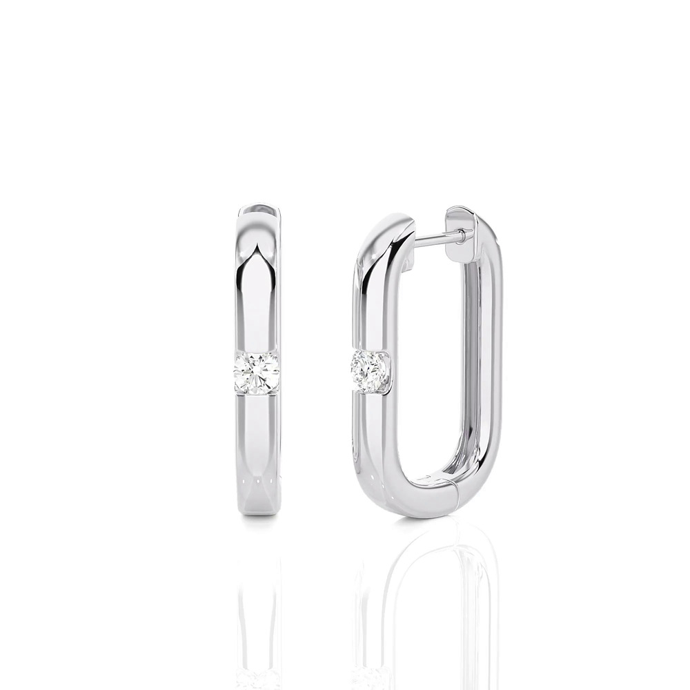 360 degree view of Elongated Hoop With Solitaire Lab Diamond