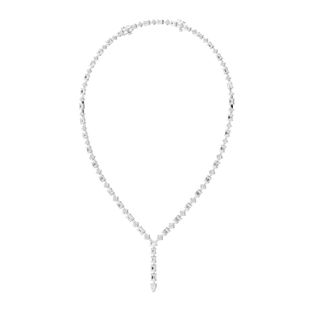360 degree view of Adjustable Round & Emerald-Cut Lab Diamond Spaced Lariat Necklace (20.00 ct. tw.)
