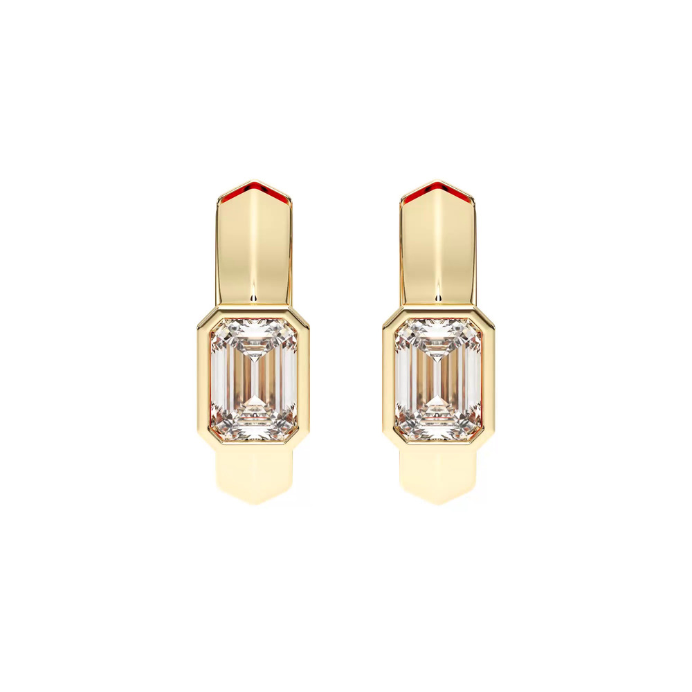 360 degree view of Brava Bezel-Set Emerald-Cut Lab Diamond Huggie Hoops (1/2 ct. tw.)
