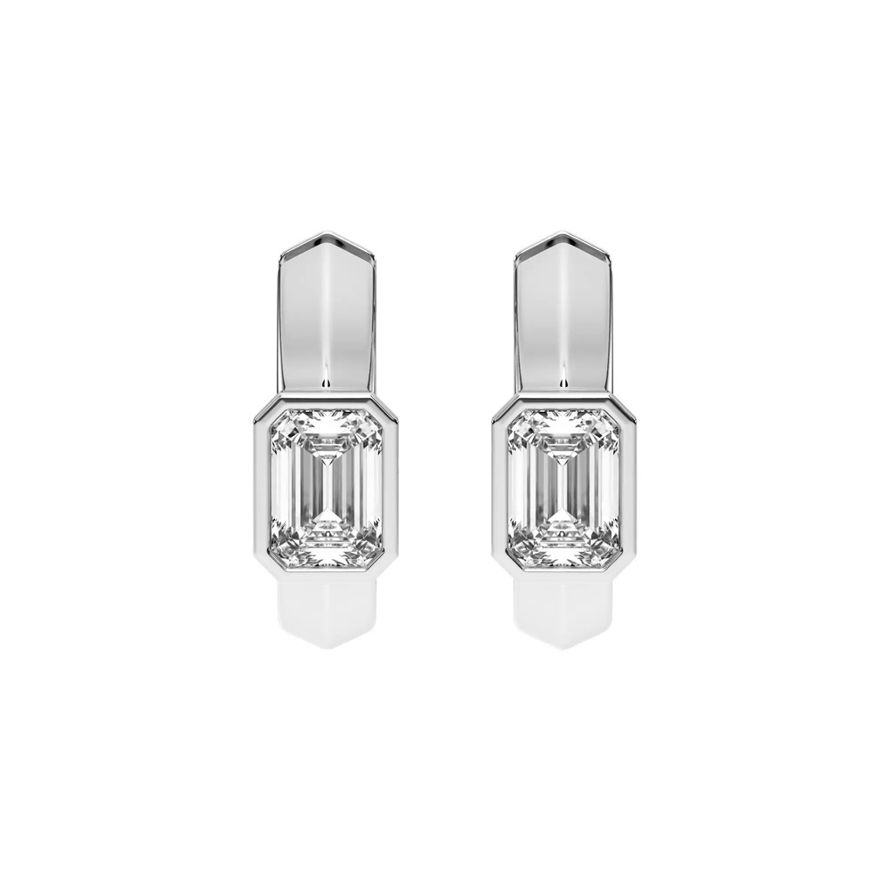 360 degree view of Brava Bezel-Set Emerald-Cut Lab Diamond Huggie Hoops (1 ct. tw.)