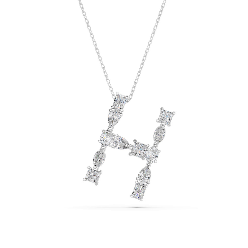 360 degree view of Mixed Shape Lab Diamond H Initial Pendant