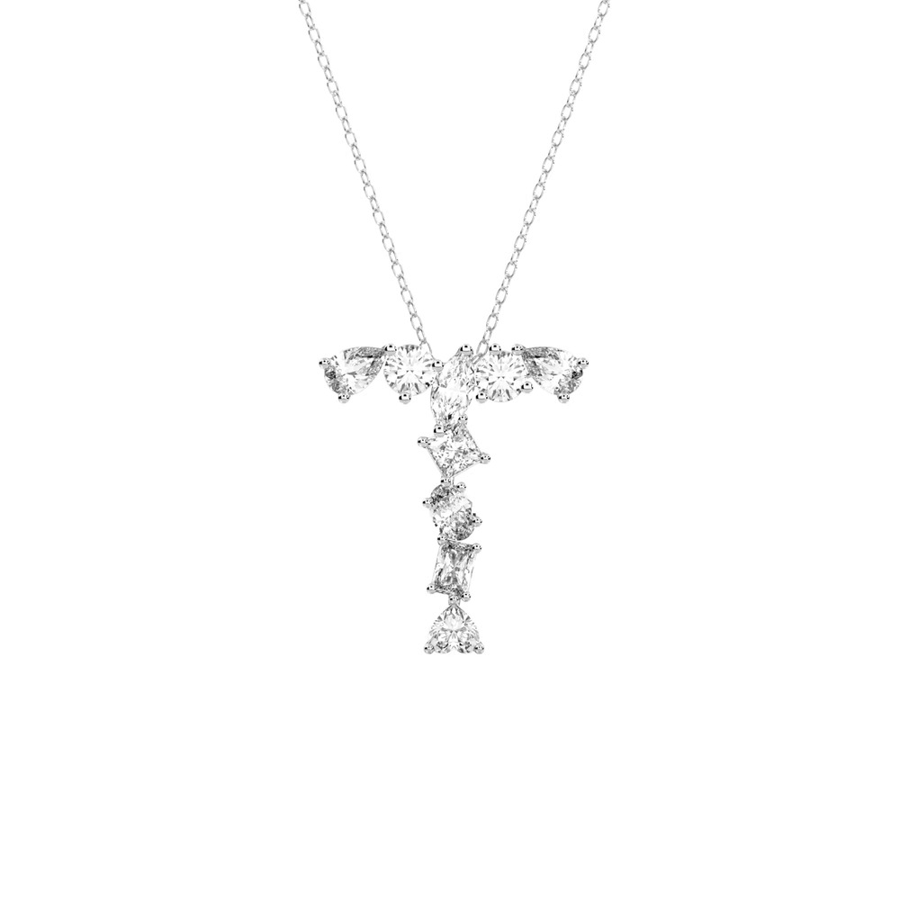360 degree view of Mixed Shape Lab Diamond T Initial Pendant
