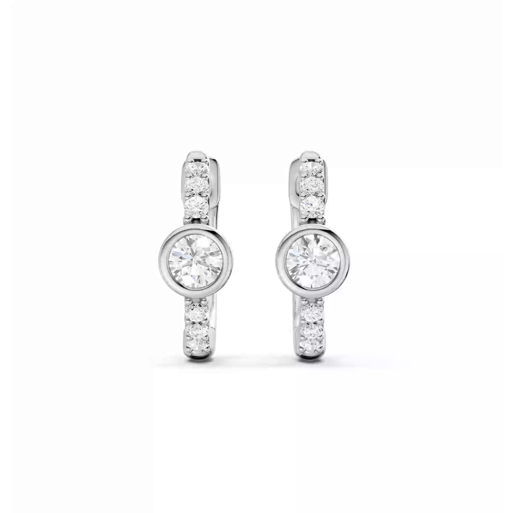 360 degree view of Bezel Lab Diamond Pavé Huggie Earrings