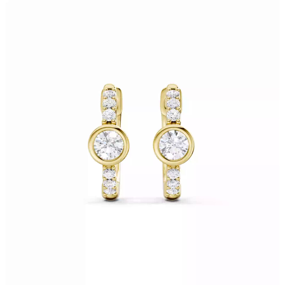 360 degree view of Bezel Lab Diamond Pavé Huggie Earrings