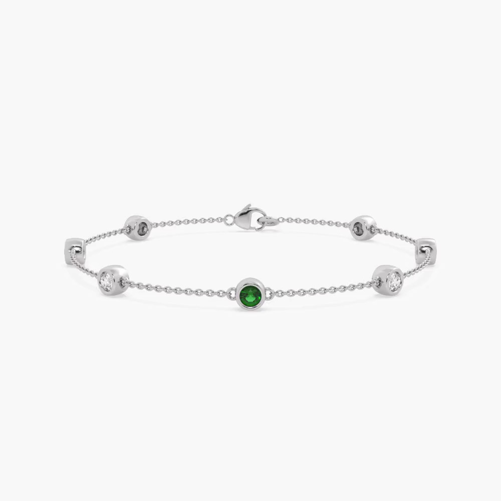 360 degree view of Bezel Lab Diamond & Lab Emerald Station Bracelet (1.00 ct. tw.)