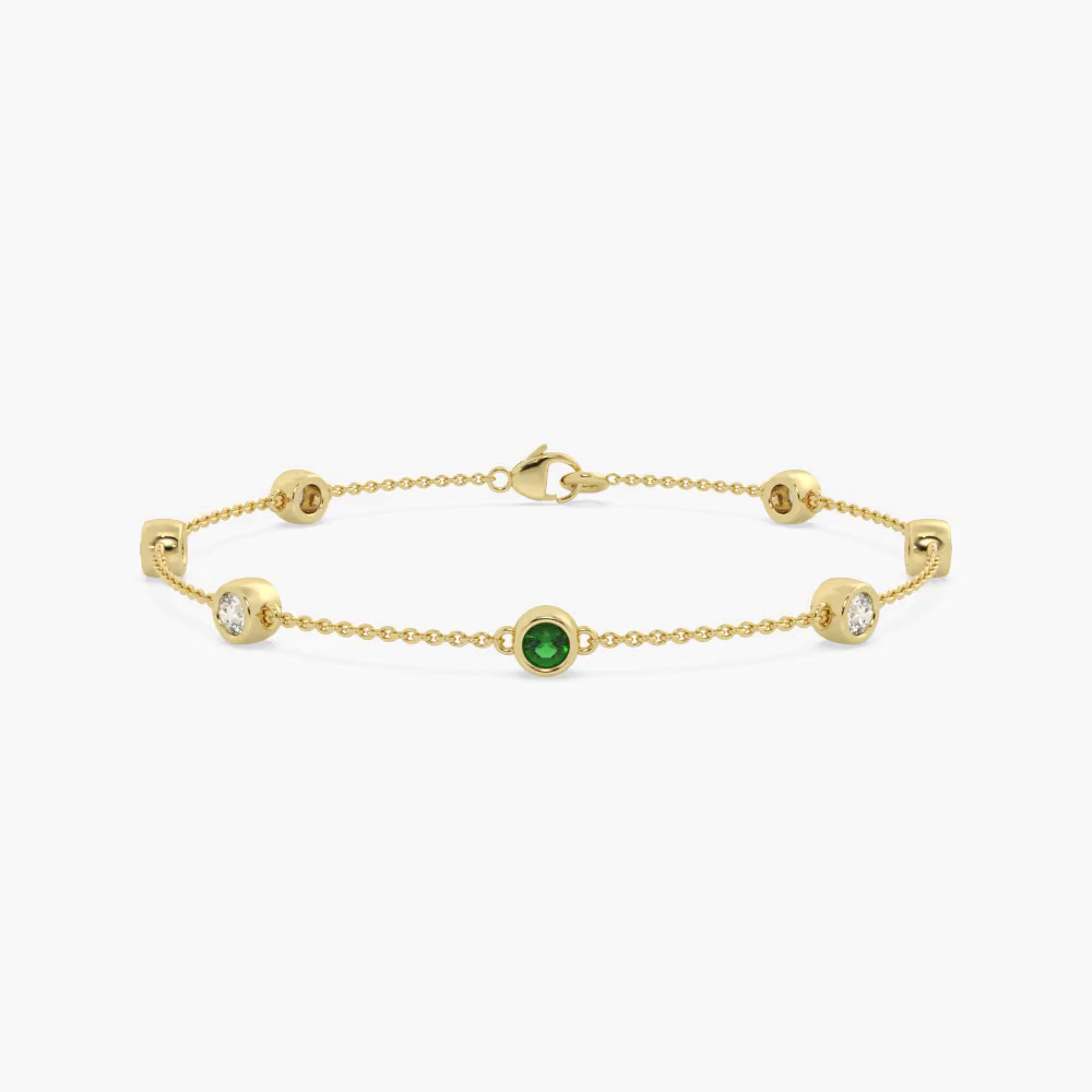 360 degree view of Bezel Lab Diamond & Lab Emerald Station Bracelet (1.00 ct. tw.)